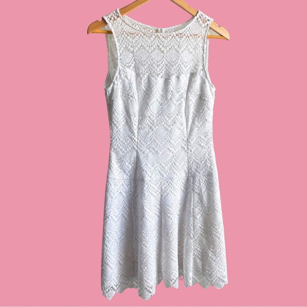 White House Black Market Sleeveless A-line Dress - crochet, lace, 4, S, white